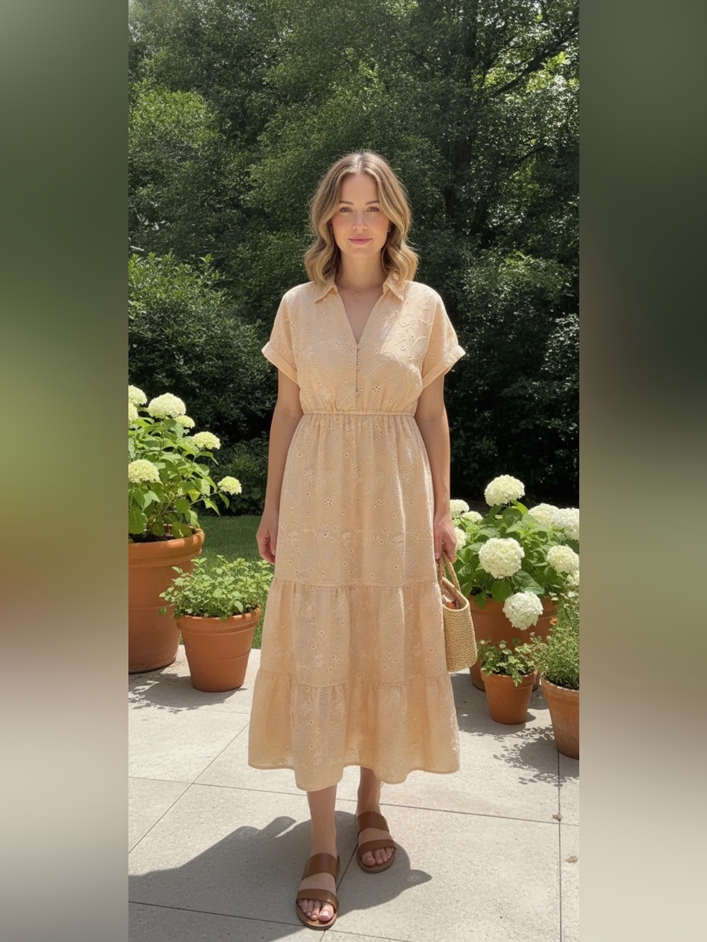 Sam Edelman Women’s Collard Eyelet Maxi Dress in Yellow, Size 8 (Butter)